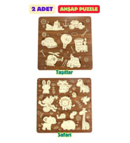 Çocuk Puzzle (Yapboz) Birinci Sınıf Ahşap 2 Parça Eğitici Öğretici Eğlenceli Set