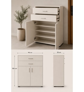 Krem Ayakkabilik %100 MDF Çekmeceli