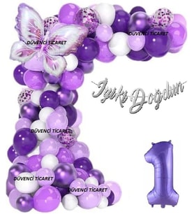 LÜKS MOR KELEBEK FOLYOLU YAŞ BALON ZİNCİR SET