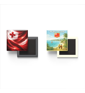 Buzdolap Magnetleri - Tonga Bayrağı ve Nuku'alofa Retro Tema - 2'li Set Magneti