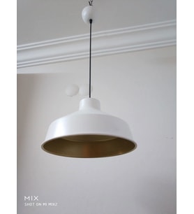 Retro Metal Beyaz İçi Gold Dekoratif Tekli Sarkıt Avize Çap: 30 cm