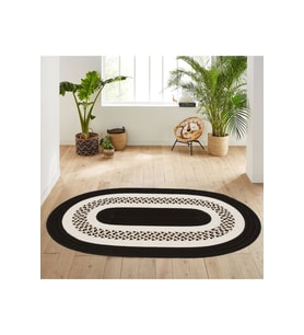 Eliana Home Baskılı, Yıkanabilir Kaymaz Taban Oval Halı LNA7179 100x150 cm (Siyah)