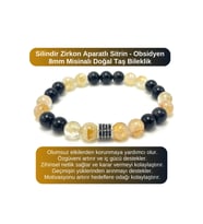 SERTİFİKALI Zirkon Aparatlı Sitrin - Obsidyen - 8mm Doğal Taş Misinalı Bileklik