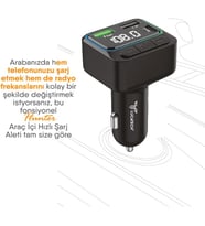 45W Turbo Şarjlı Bluetooth FM Transmitter + USB Flash Destekli