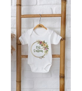 Pia Baby Premium %100 Pamuk İsme Özel Organik Baskılı Çıtçıtlı Bebek Body Zıbın Modelleri 5088-16 (Ekru)