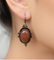 Vintage Tasarım Bronz Çerçeveli Yıldız Taşı Goldstone Kadın Küpe