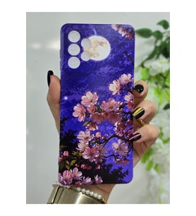 Samsung Galaxy A23 Uyumlu Sanatsal Manzaralı Pembe Çiçekler Desenli Şeffaf Telefon Kılıfı