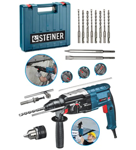 Steiner Alman 4000 Watt Profesyonel Kırıcı Delici Hilti Darbeli Matkap Gri + 10 Adet Uç + Mandren