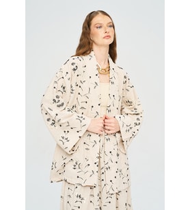 Kadın Çiçek Ve Yaprak Nakışlı Pullu Kimono