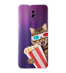 PrintiFy Reno 4  ile Uyumlu 1mm Slim Fit Kedi 1 050b Baskılı Şeffaf  Kılıf