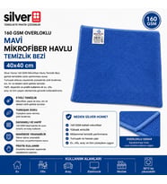 Silver Home 160 Gsm Overloklu Mavi Mikrofiber Havlu Temizlik Bezi 40x40 cm