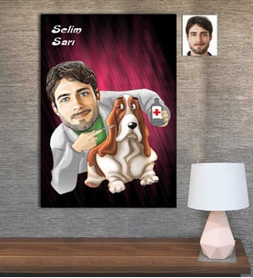 Kişiye Özel Karikatür Baskılı Ahşap Tablo Veteriner Erkek-3 30x40
