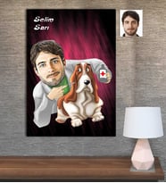 Kişiye Özel Karikatür Baskılı Ahşap Tablo Veteriner Erkek-3 30x40