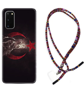 Samsung A02S A03S A10 A12 A13 A21S A22 Kılıf Boyun Asklı Rasta Silikon Kurt ve Ay Yıldız 1403