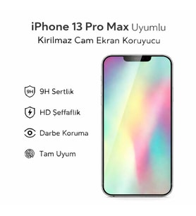 iPhone 13 Pro Max Uyumlu Kırılmaz Cam Ekran Koruyucu 9H Temperli Cam HD Şeffaf (Beyaz)