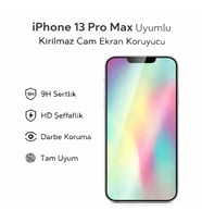 iPhone 13 Pro Max Uyumlu Kırılmaz Cam Ekran Koruyucu 9H Temperli Cam HD Şeffaf (Beyaz)
