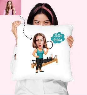 Sporcu Pilates Fitness Karikatürlü Kişiye Özel Yastık