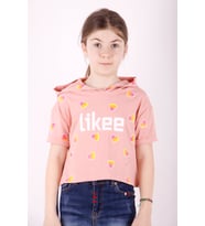 Toontoy Kız Çocuk Likee Baskılı Kapüşonlu Tişört (Somon)
