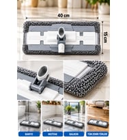 Sapsız Mikrofiber Mop Başlığı 40x15 cm Gri Beyaz Yedek Mop Aparatı, Tüm Uyumlu Saplarla Kullanılab
