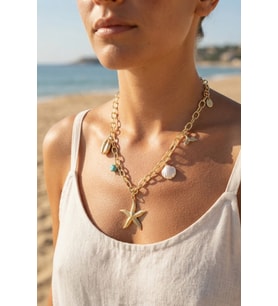 Deniz Yıldızı Charm Detaylı Gold Renk Zincir Kolye - EBJ260808W46005