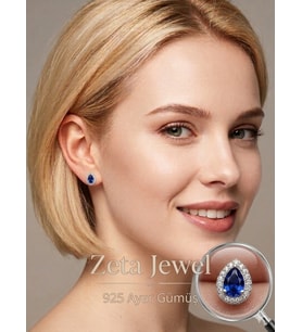 Zeta Jewel Tanzanit Taşlı Damla Gümüş Küpe - Özel Tasarım