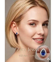 Zeta Jewel Tanzanit Taşlı Damla Gümüş Küpe - Özel Tasarım