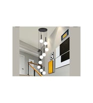 9’lu Galeri Boşluğu Sarkıt Avize Siyah Metal Gövde Mat Opal Beyaz Cam E27 Duy Modern Otel Villa
