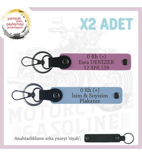 Hız Tutkunlarına, İsim Plaka ve 0 Rh (+) Kan Grubu Yazılı x2 Anahtarlık, Hediyelik, Mavi-Pembe-Syh (Çok Renkli)