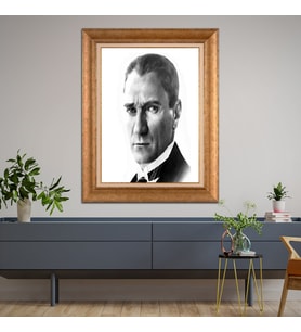 Altın Varaklı Çerçeveli Paspartulu Atatürk Tablo TR1397 (Gold)