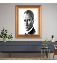 Altın Varaklı Çerçeveli Paspartulu Atatürk Tablo TR1397 (Gold)