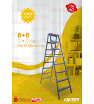 Elmas Serisi – 8+8 Basamaklı Çift Çıkışlı Galvanizli Merdiven  Ev, Bahçe ve İş (Gri)