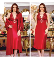 SATEN GECELİK SABAHLIK TAKIM (Bordo)