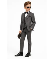 Erkek Çocuk Slim Fit Dokulu Çizgili Klasik Takım Elbise Ak197-198 (Gri)