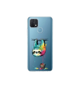 Oppo A15 ile Uyumlu Splash Tembel Hayvan Tasarımlı Şeffaf Silikon Kılıf