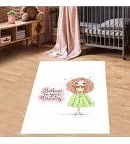 Believe in Your Dreams Prenses Desen Dijital Baskı Yıkanabilir Kaydırmaz Genç Kız Çocuk Odası Halısı (Beyaz)