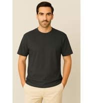 Oversize Unisex Yarım Kollu Bisiklet Yaka %100 Pamuk Baskısız T-shirt (Füme)