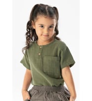 Kısa Kol Batı Yazlık Müslin Kız Çocuk Tshirt Haki Hk