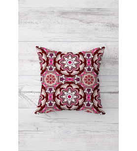Çift Tarafı Baskılı Gizli Fermuarlı Dekoratif Yastık Kılıfı Kırlent Kılıfı Koltuk Yastık Kılıfı (Bordo-Pembe)