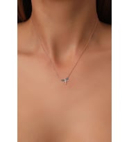 925 Ayar Gümüş Zincirli Rose Kaplama Firuze Taşlı Minimal Yusufçuk Kolye
