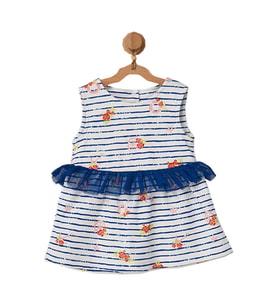 Andywawa Kız Bebek Çiçek Motifli Lacivert Tüllü Elbise AC22558Rep