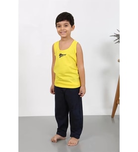 Erkek Çocuk Sıfır Kol Penye Pijama Takım Sarı