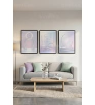 Pastel Minimalist Soyut Geometrik 3’lü Ahşap Çerçeveli Tablo Seti