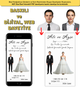 100 Adet Baskılı Davetiye+İnteraktif Dijital PDF Davetiyeniz Hediye