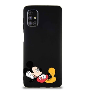Samsung Galaxy M51 Soft Premier Kapak Mickey Mouse-F Tasarımlı Silikon Kılıf - Siyah (Şeffaf)