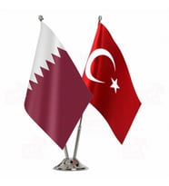Katar ve Türkiye İkili Masa Bayrağı Seti (Siyah)