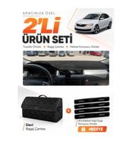 SKODA RAPİD (2013-2017) Uyumlu Torpido Örtüsü + Deri Bagaj Çantası + Sticker Seti - Siyah