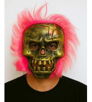 Wild Skull - Bakır Kafatası Pembe Saçlı İskelet Maske