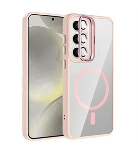 Coverzone Samsung Galaxy S25 Fe ile Uyumlu Z-Etro MagSafe Wireless ?arj Destekli, G��l� Manyetik Tutucu, Stand Olabilen, Kamera Lens Hediyeli Koruyucu K?l?f Pembe