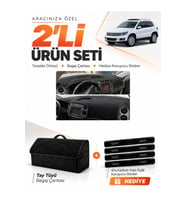 VOLKSWAGEN TİGUAN (2007-2015) Uyumlu Torpido Örtüsü + Tay Tüyü Bagaj Çantası + Sticker Seti - Siyah