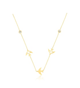 Orjinal 14 Ayar Altın Papatya Silver Taşlı Kırlangıç Dansı Altın Kolye.rose.gold.rodaj Renk Seçeneği